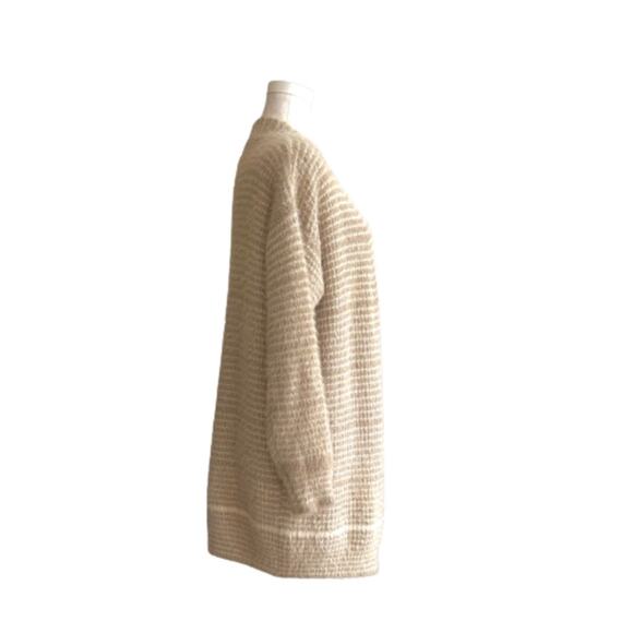 Debut Cardigan Taupe Cream Stripe Open Front Eyelash Soft Cardigan Sweater Small - Picture 4 of 12